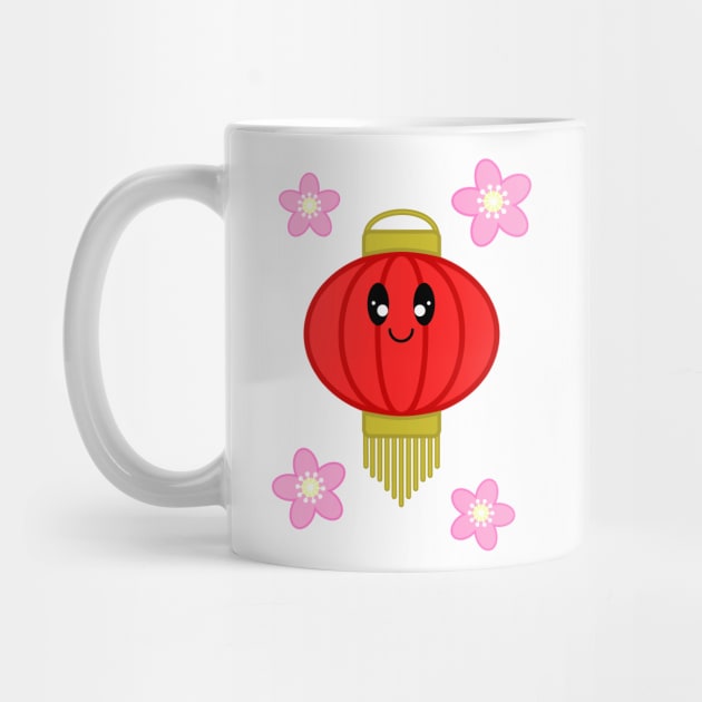 Cute Lantern with Sakura Flowers in White Background by Kelly Gigi